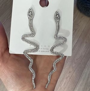 Silver Rhinestone Snake Earrings
